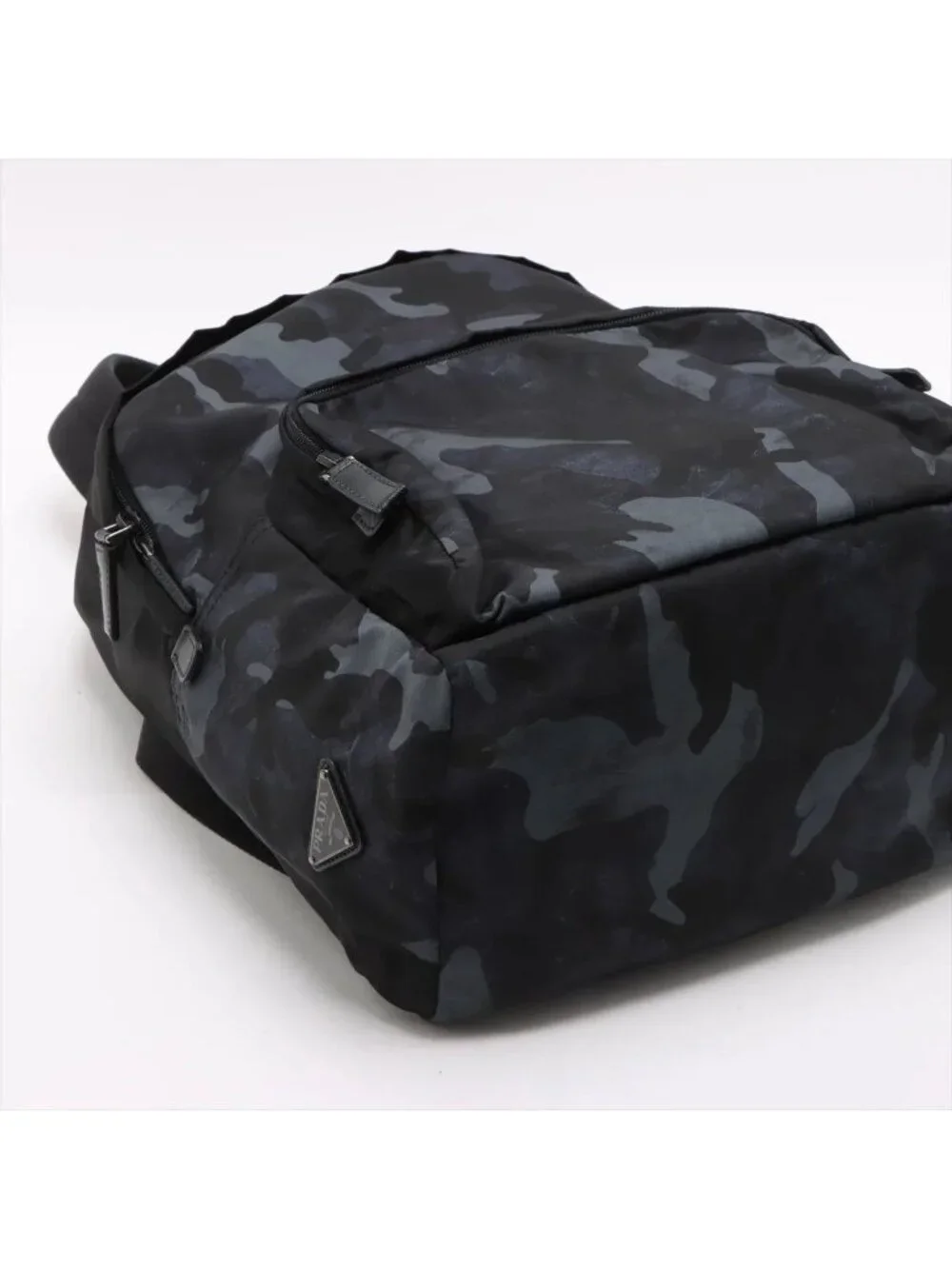 Prada Tessuto Nylon Camouflage Pattern Leather Backpack Black